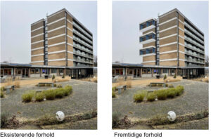 De sydvendte altaner på den højeste bygning i rehabiliteringscenteret.