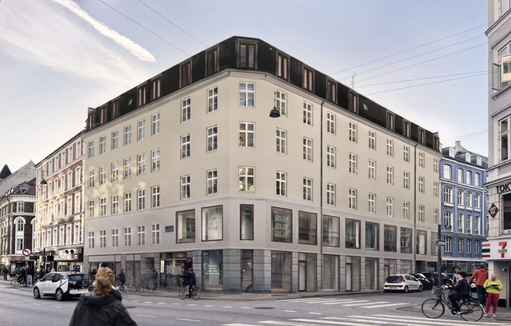 Rendering af Vesterbrogade 95 som dynamisk kollegium for jura- og arkitektstuderende.